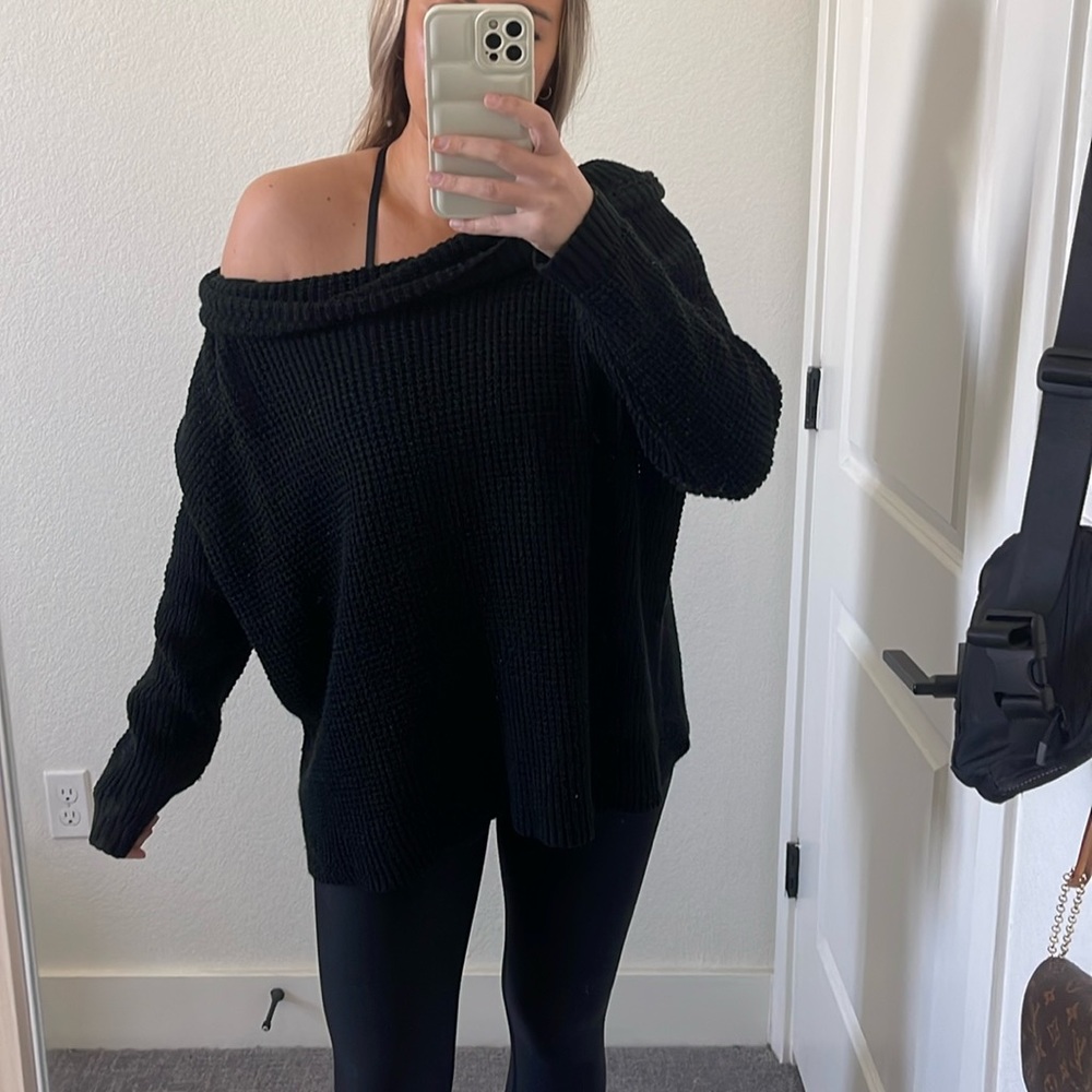 Knit sweater off the shoulder
